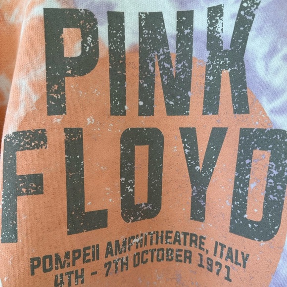 Pink Floyd Graphic Sweatshirt Pink Orange Tie Dye Cropped Crew Neck Pullover - Picture 7 of 7